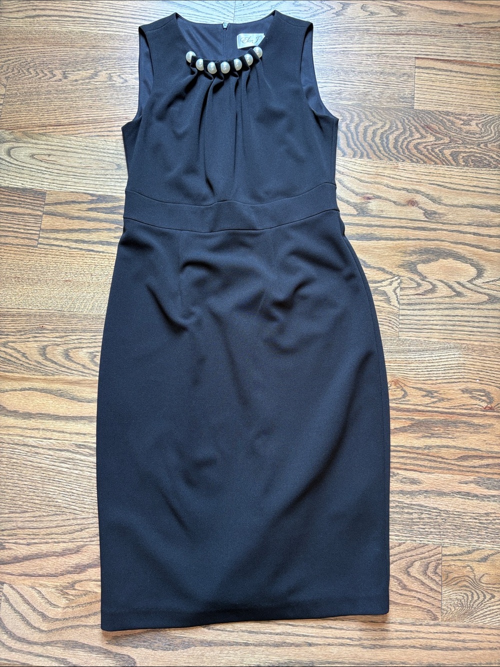Eliza J Black Sleeveless Sheath Dress with Pearl Neck Detail, 4